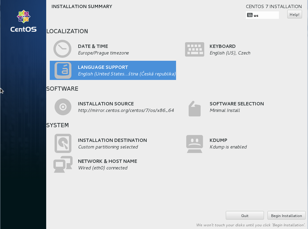 Instalace CentOS 7 TvujWeb.CZ nápověda