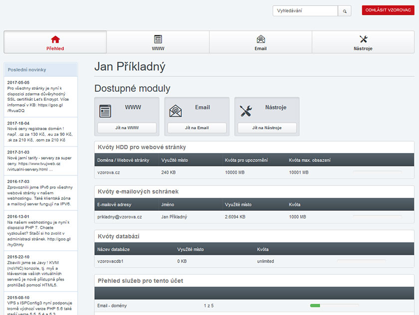 Nápověda TvujWeb.cz