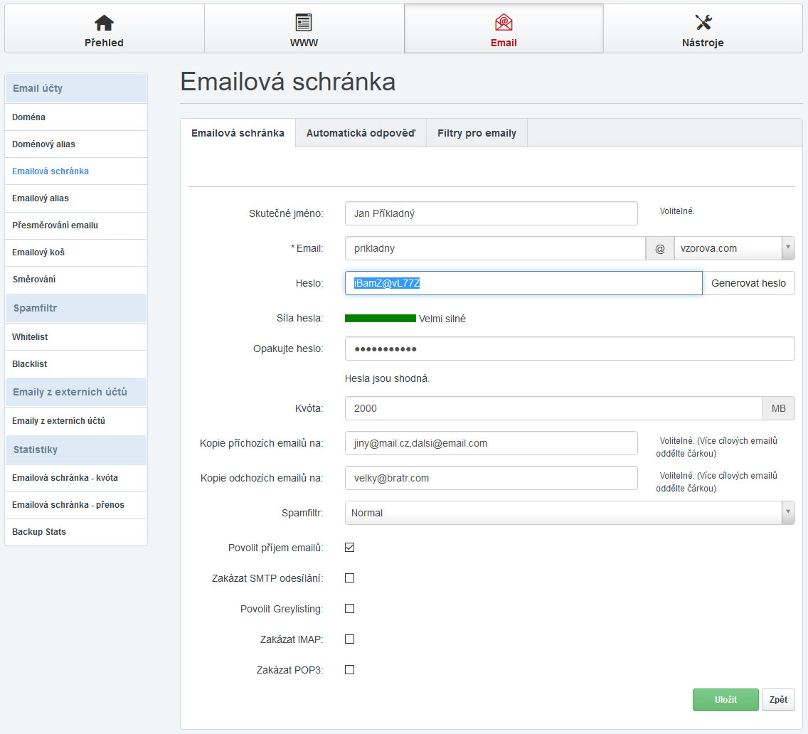 Nápověda TvujWeb.cz