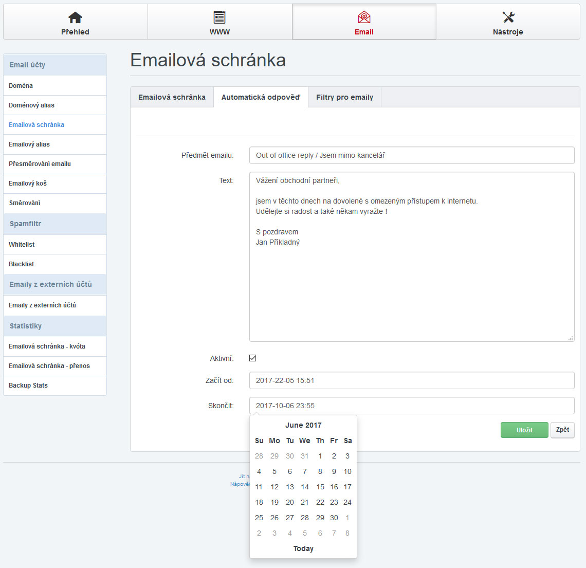 Nápověda TvujWeb.cz