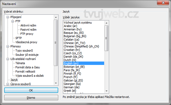 Náopvěda TvujWeb.cz - FTP - FileZilla