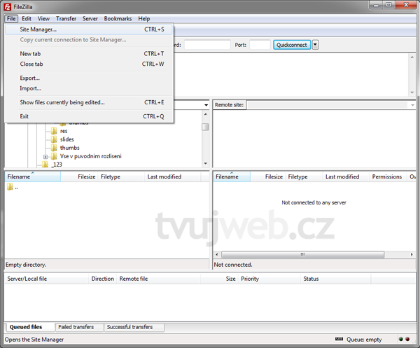 Náopvěda TvujWeb.cz - FTP - FileZilla