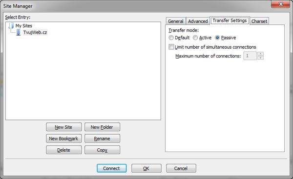 Náopvěda TvujWeb.cz - FTP - FileZilla