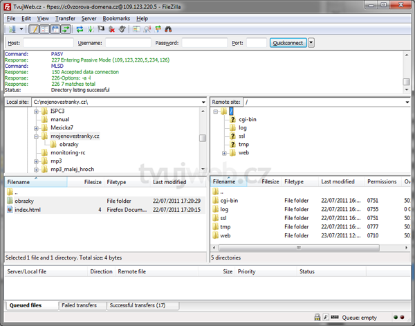 Nápověda TvujWeb.cz - FTP - FileZilla