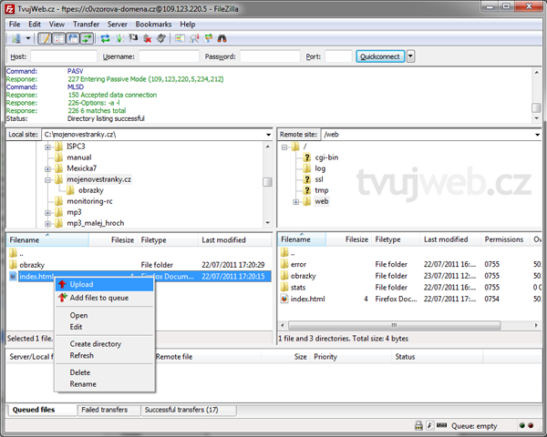 Nápověda TvujWeb.cz - FTP - FileZilla