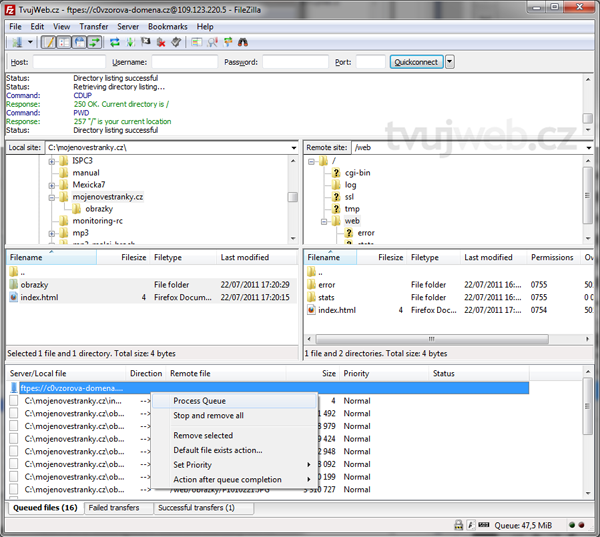 Nápověda TvujWeb.cz - FTP - FileZilla