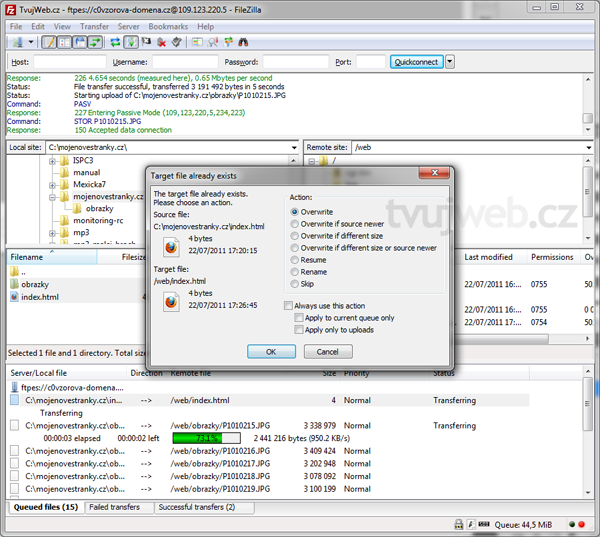 Nápověda TvujWeb.cz - FTP - FileZilla