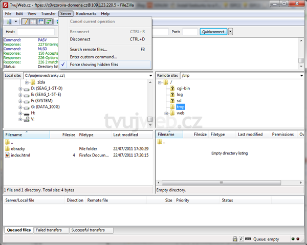 Nápověda TvujWeb.cz - FTP - FileZilla