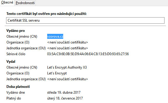 Let's Encrypt - výběr stránky