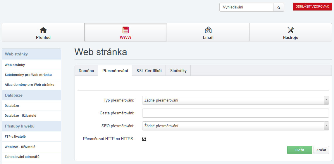 Let's Encrypt - výběr stránky