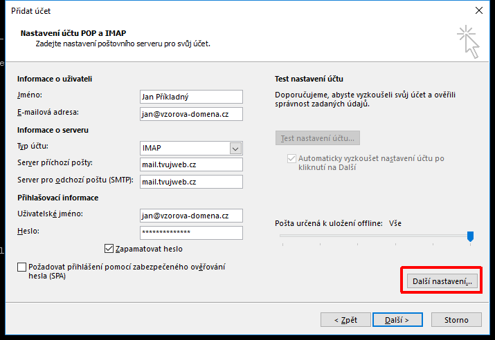 Tvujweb.cz Nápověda - Nastavení IMAP pro Outlook 2016 Tvujweb.cz Nápověda - Nastavení IMAP pro Outlook 2016
