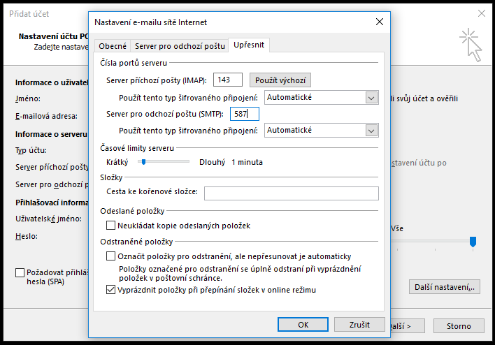 Tvujweb.cz Nápověda - Nastavení IMAP pro Outlook 2016 Tvujweb.cz Nápověda - Nastavení IMAP pro Outlook 2016