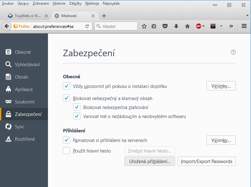 Nápověda TvujWeb.cz