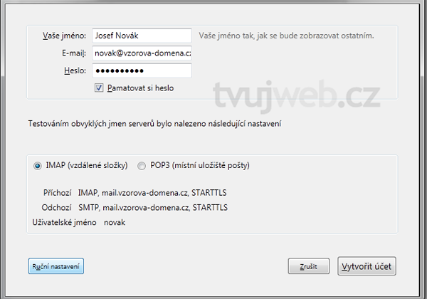 Nápověda TvujWeb.CZ - Mozilla  Thunderbird s prokolem IMAP