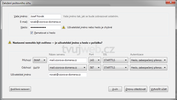 Nápověda TvujWeb.CZ - Mozilla  Thunderbird s prokolem IMAP