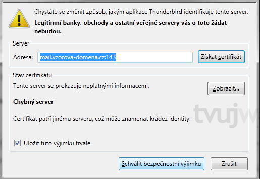 Nápověda TvujWeb.CZ - Mozilla  Thunderbird s prokolem IMAP