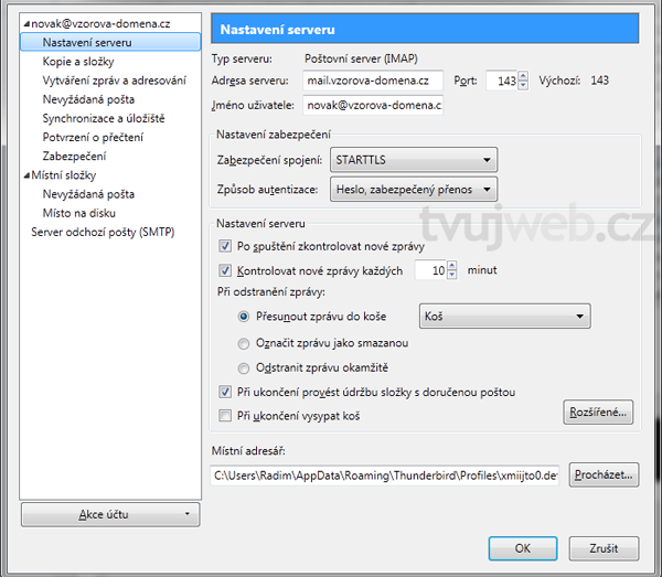 Nápověda TvujWeb.CZ - Mozilla  Thunderbird s prokolem IMAP