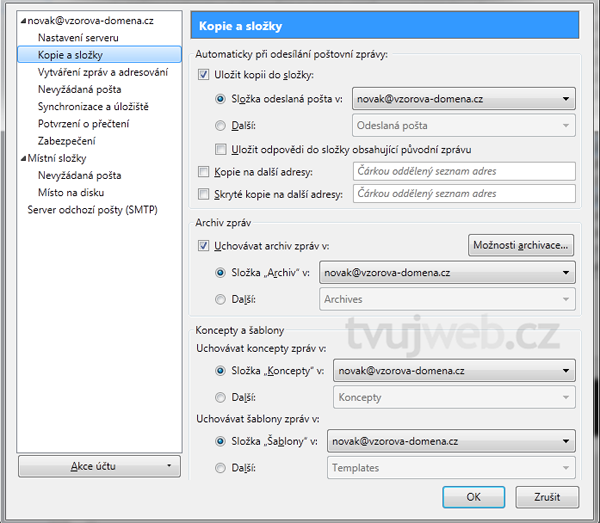 Nápověda TvujWeb.CZ - Mozilla  Thunderbird s prokolem IMAP