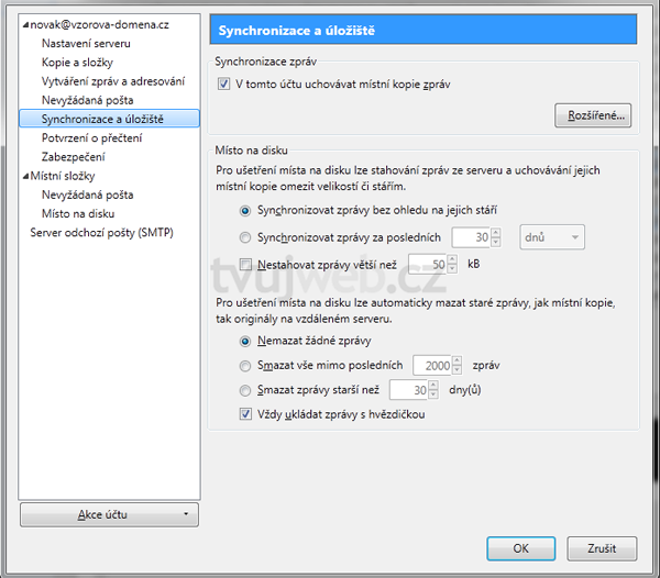 Nápověda TvujWeb.CZ - Mozilla  Thunderbird s prokolem IMAP