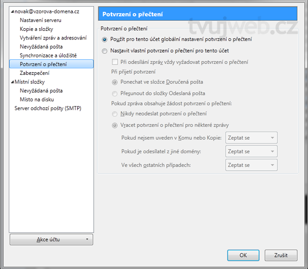 Nápověda TvujWeb.CZ - Mozilla  Thunderbird s prokolem IMAP