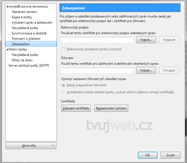 Nápověda TvujWeb.CZ - Mozilla  Thunderbird s prokolem IMAP