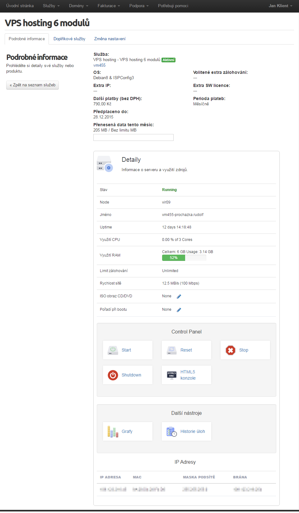 Nápověda - ovládání VPS
