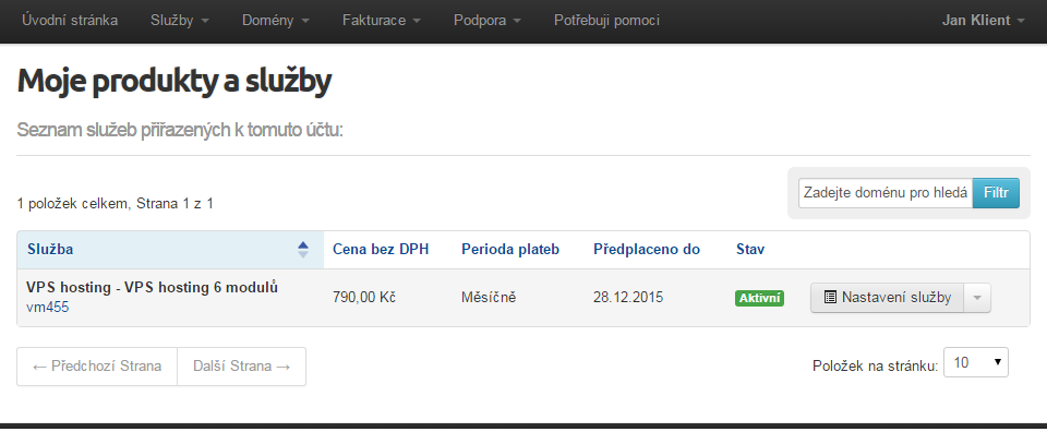 Nápověda - ovládání VPS