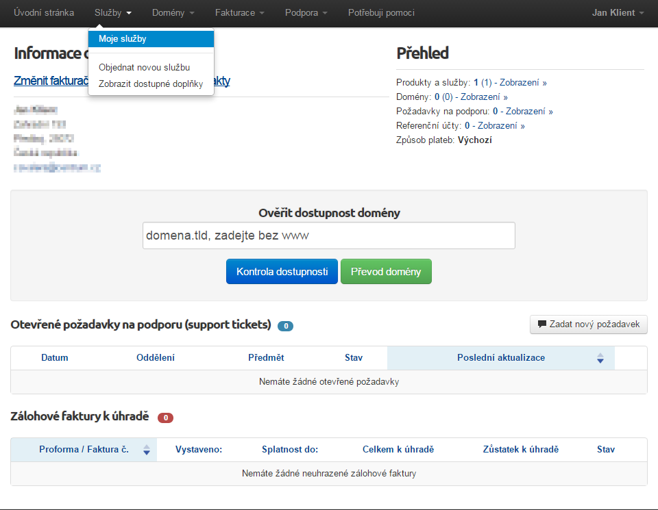 Nápověda - ovládání VPS