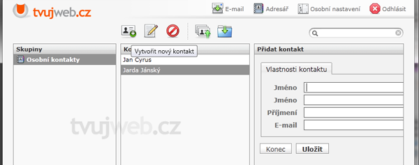 Nápověda TvujWeb.CZ  - WEBMAIL
