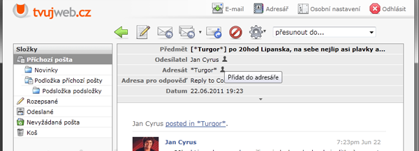 Nápověda TvujWeb.CZ  - WEBMAIL