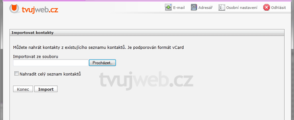 Nápověda TvujWeb.CZ  - WEBMAIL