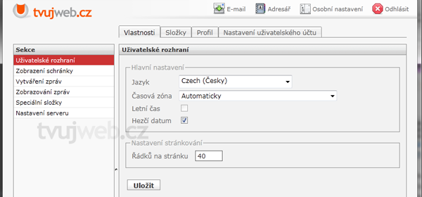 Nápověda TvujWeb.CZ  - WEBMAIL