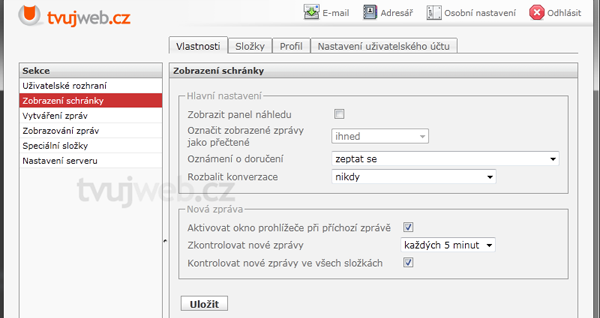 Nápověda TvujWeb.CZ  - WEBMAIL