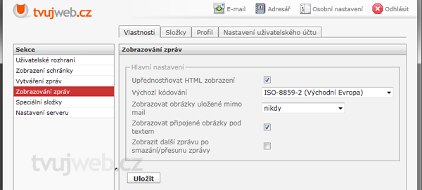 Nápověda TvujWeb.CZ  - WEBMAIL