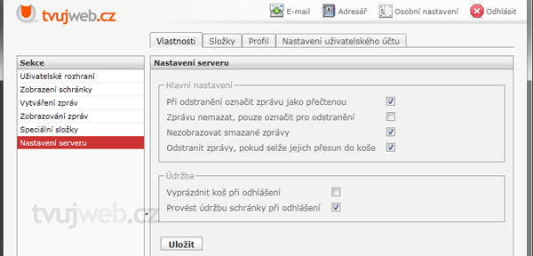 Nápověda TvujWeb.CZ  - WEBMAIL