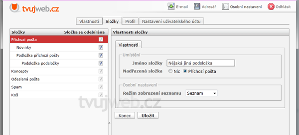 Nápověda TvujWeb.CZ  - WEBMAIL