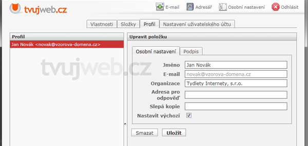 Nápověda TvujWeb.CZ  - WEBMAIL