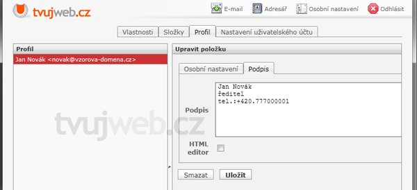 Nápověda TvujWeb.CZ  - WEBMAIL