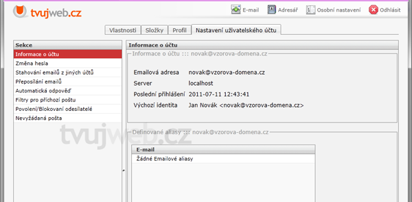 Nápověda TvujWeb.CZ  - WEBMAIL
