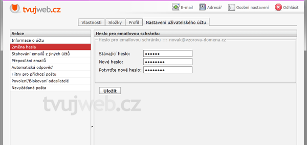 Nápověda TvujWeb.CZ  - WEBMAIL
