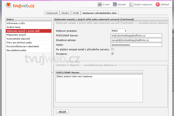 Nápověda TvujWeb.CZ  - WEBMAIL