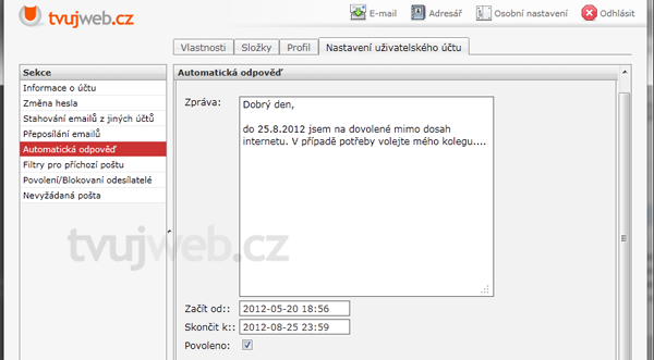 Nápověda TvujWeb.CZ  - WEBMAIL