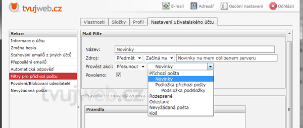 Nápověda TvujWeb.CZ  - WEBMAIL