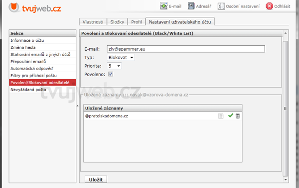 Nápověda TvujWeb.CZ  - WEBMAIL