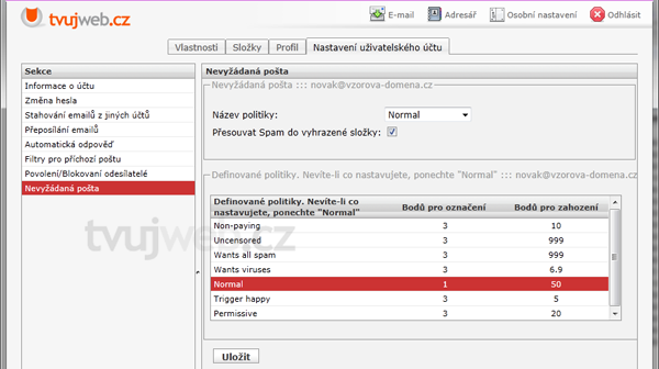 Nápověda TvujWeb.CZ  - WEBMAIL