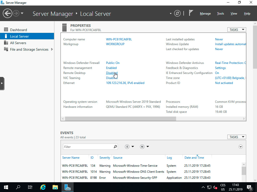 TvujWeb.cz VPS hosting- Windows Server 2019 nápověda